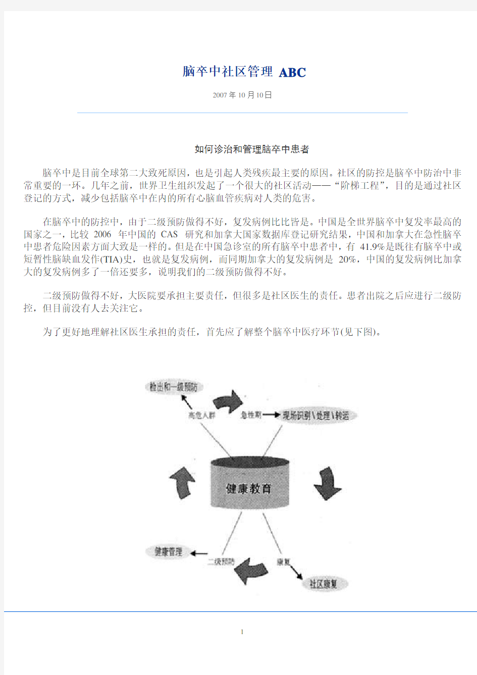 脑卒中社区管理 ABC