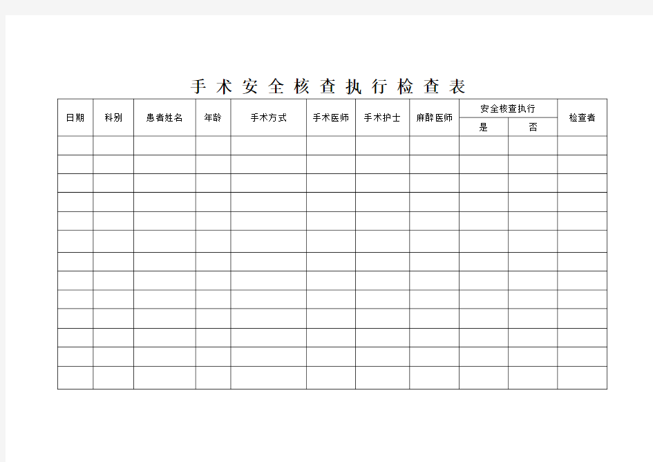 手术安全核查执行检查表