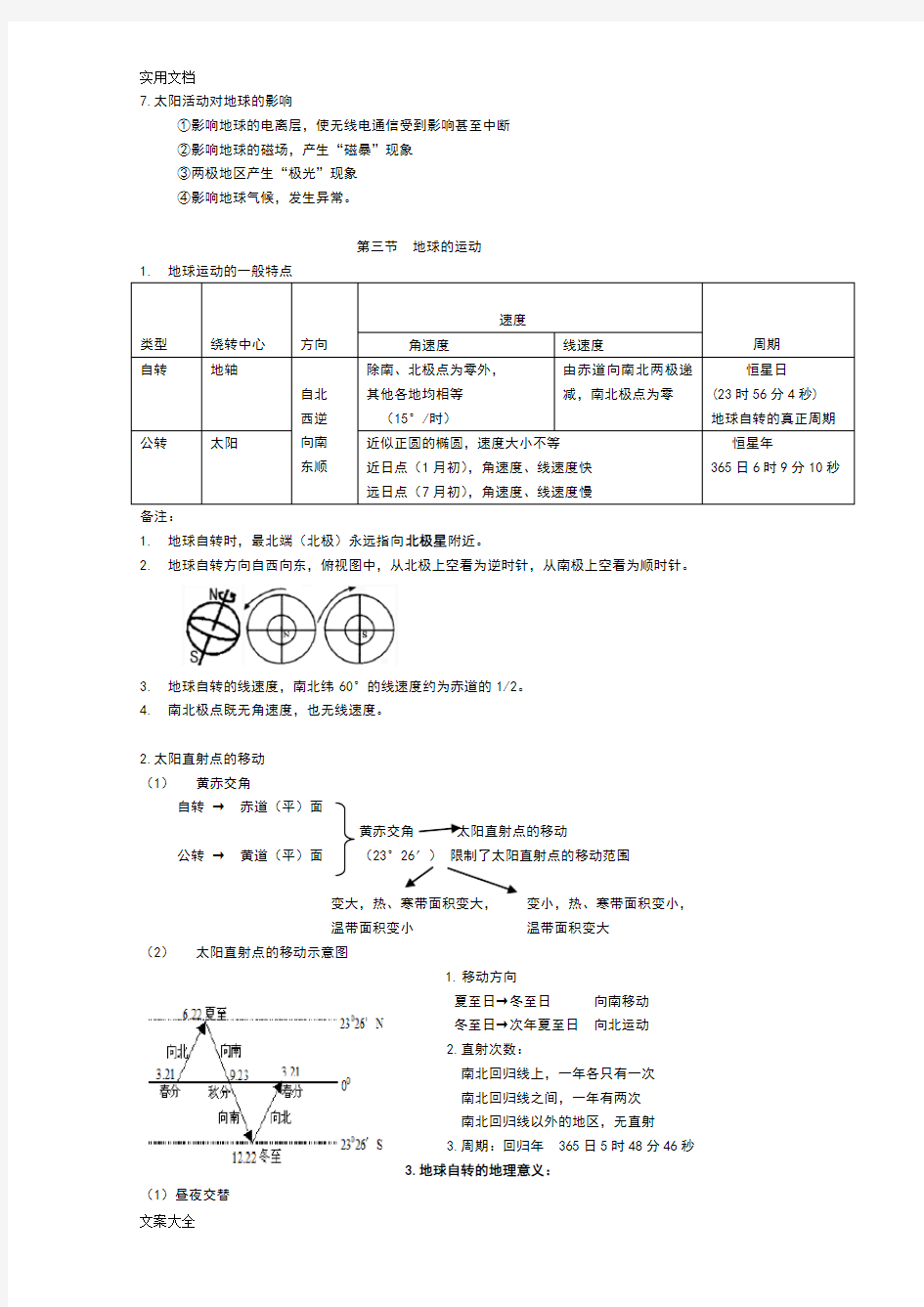 人教版高中地理必修一知识点总结材料