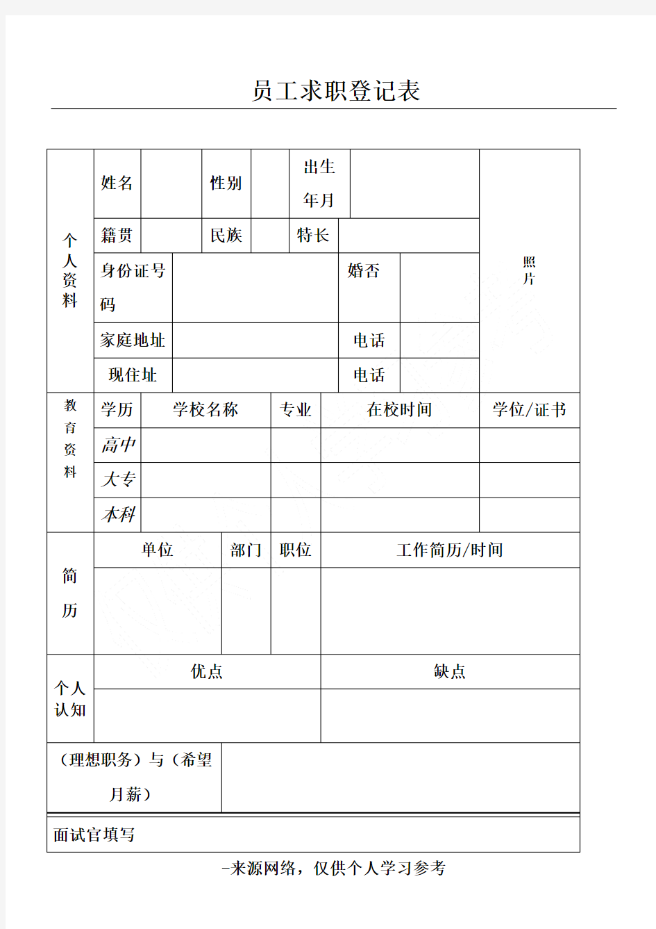 招聘面试表格