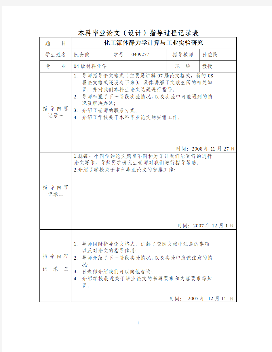 本科毕业论文(设计)指导过程记录样本