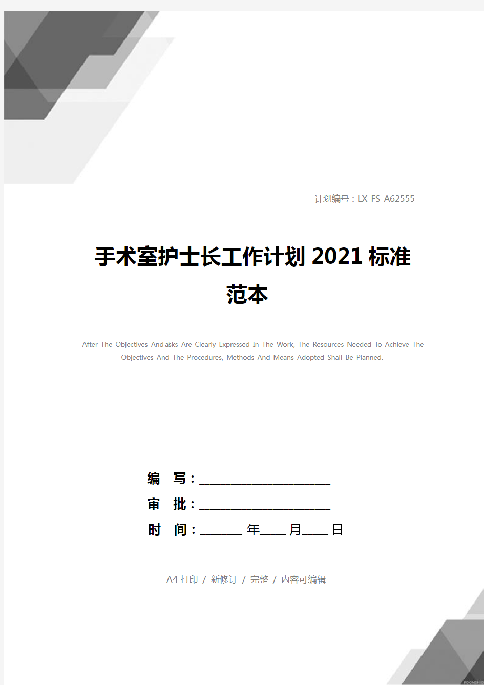 手术室护士长工作计划2021标准范本