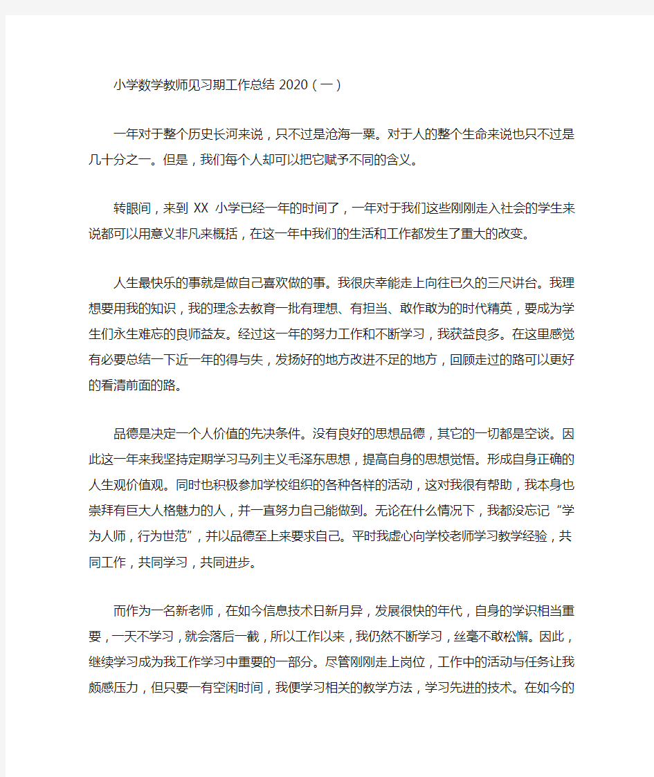 小学数学教师见习期工作总结5篇