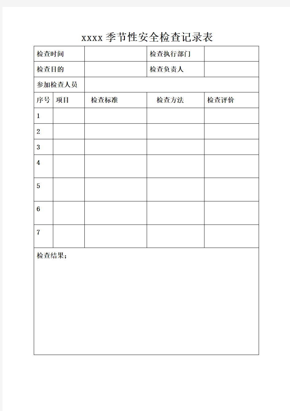 加油站季节性安全检查记录表