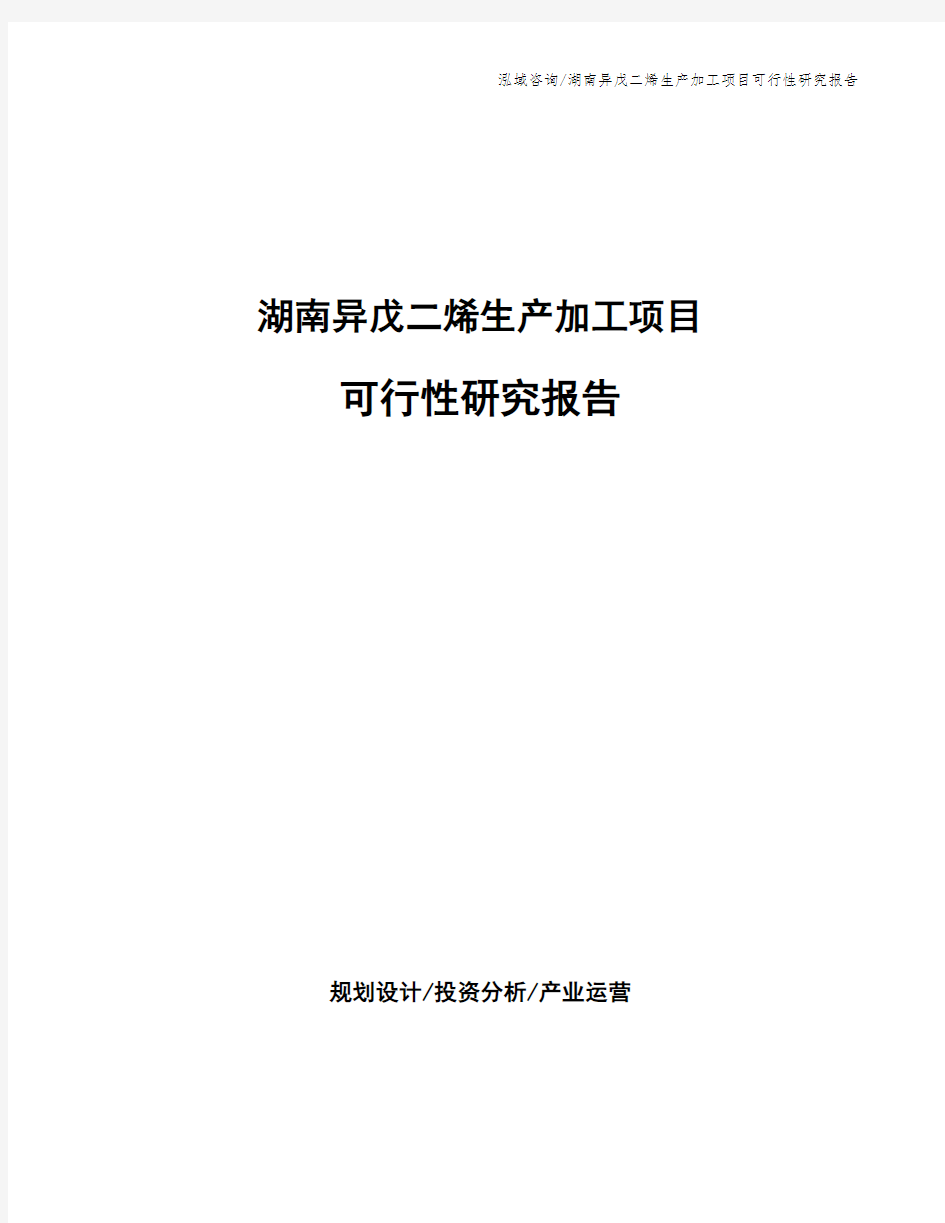 湖南异戊二烯生产加工项目可行性研究报告