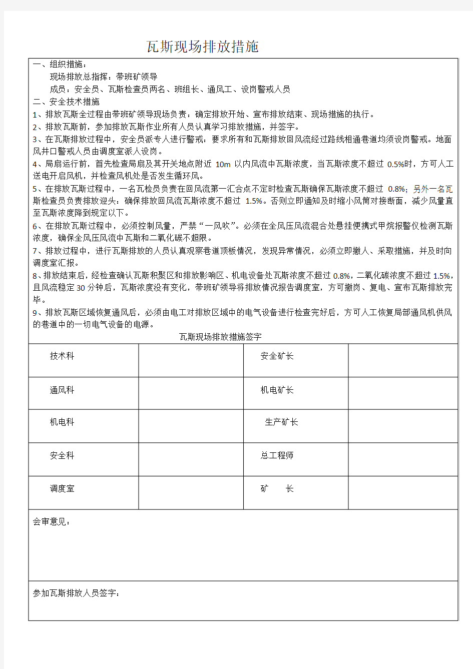 煤矿瓦斯排放措施