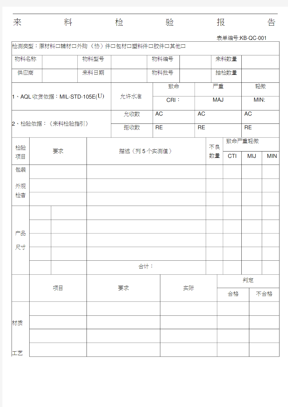 来料检验报告模板