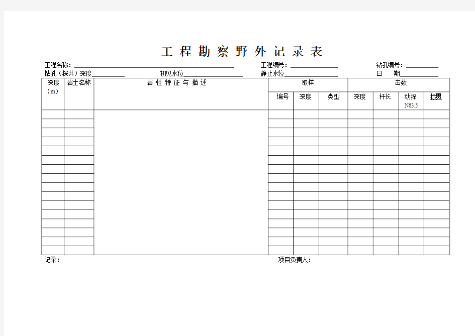 工 程 勘 察 野 外 记 录 表