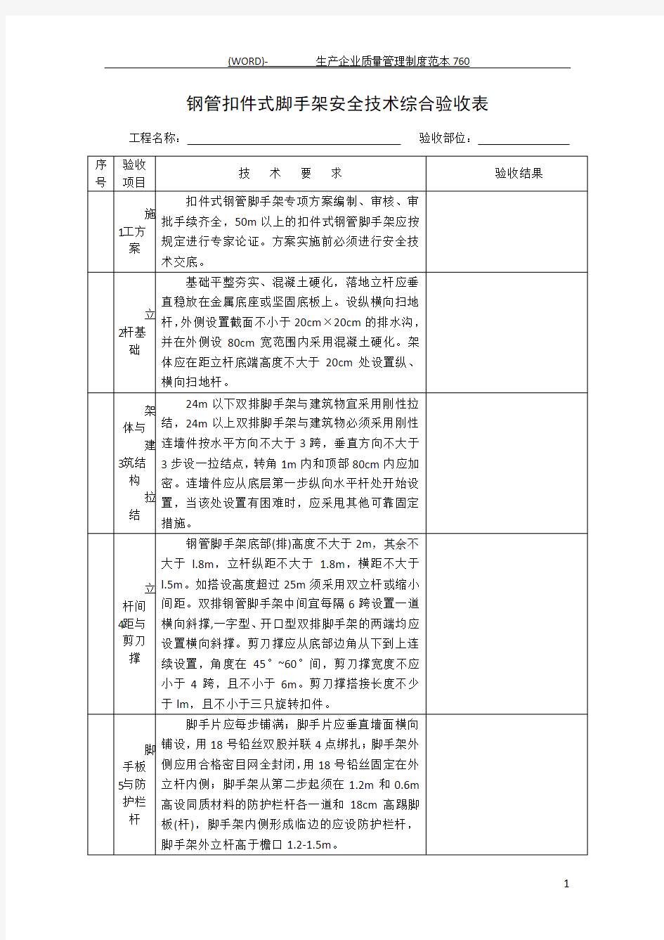 脚手架验收记录表