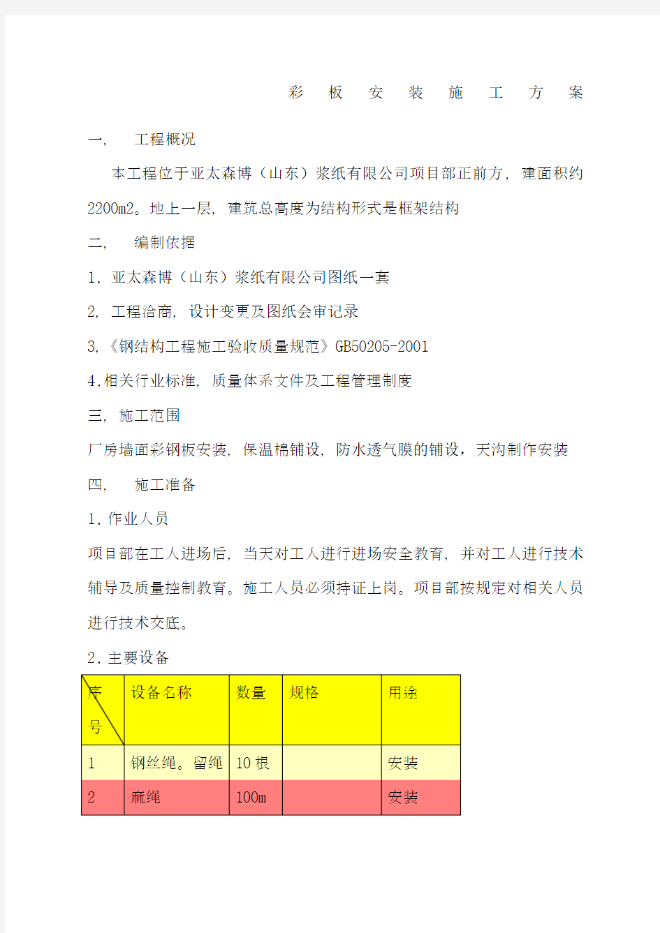 钢结构屋面彩板安装施工方案