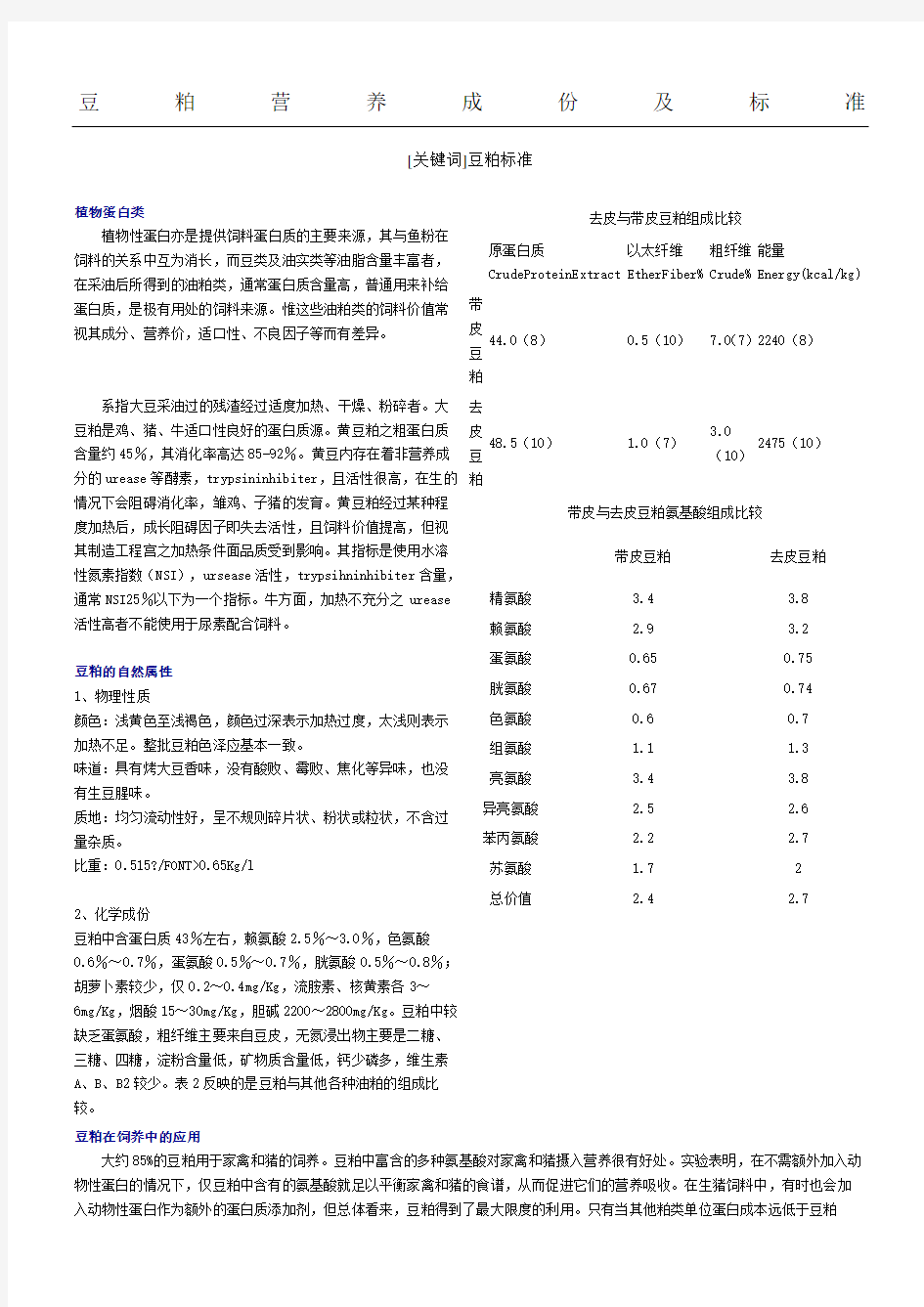 豆粕营养成份及准则