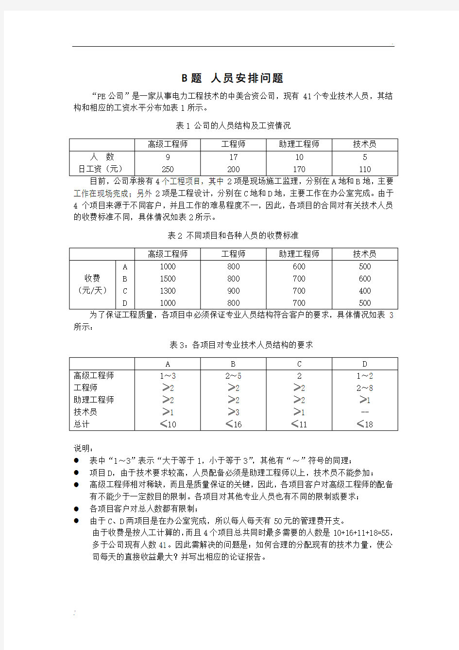 数学建模——人员安排问题