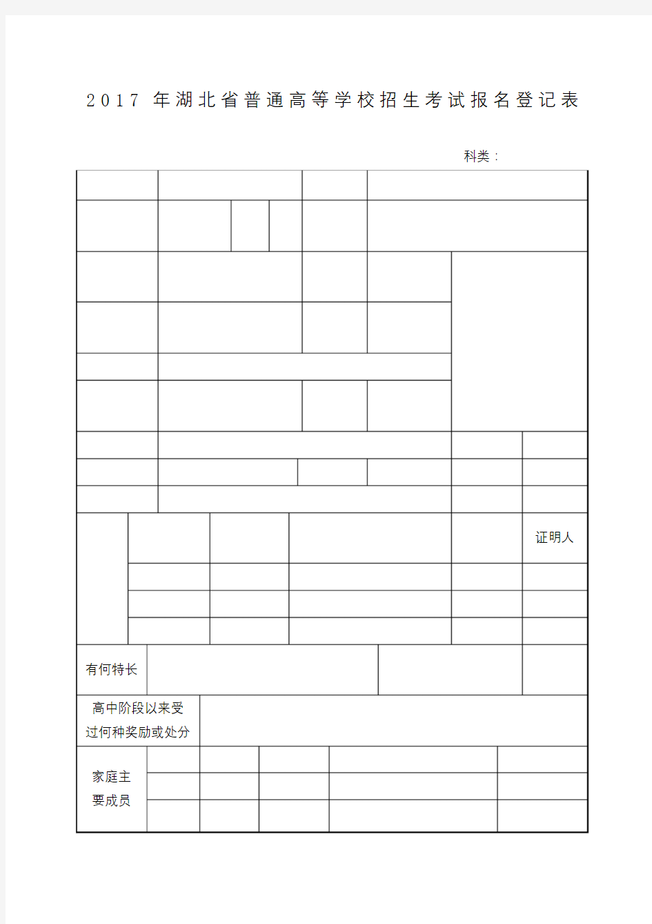 湖北省普通高等学校招生考试报名登记表