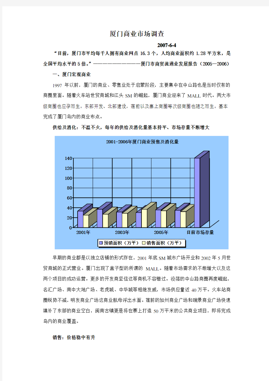 厦门商业地产市场调查报告