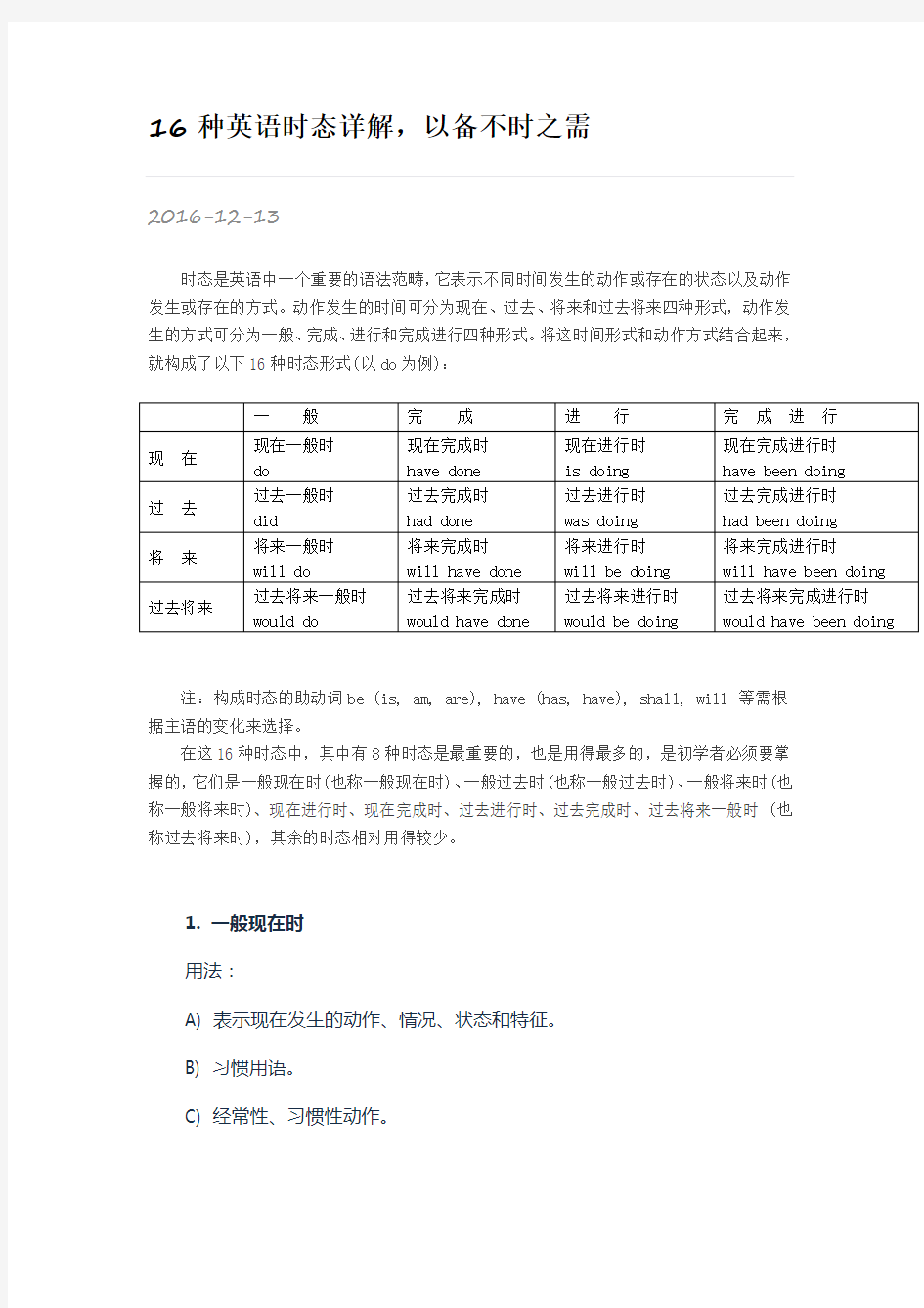 16种英语时态详解