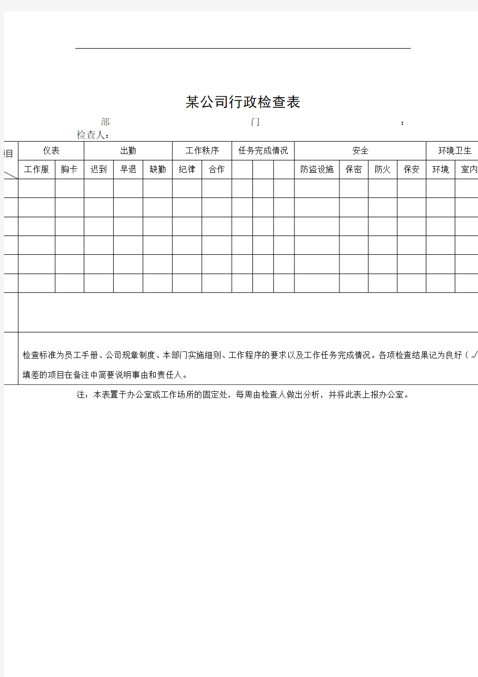 企业行政检查表