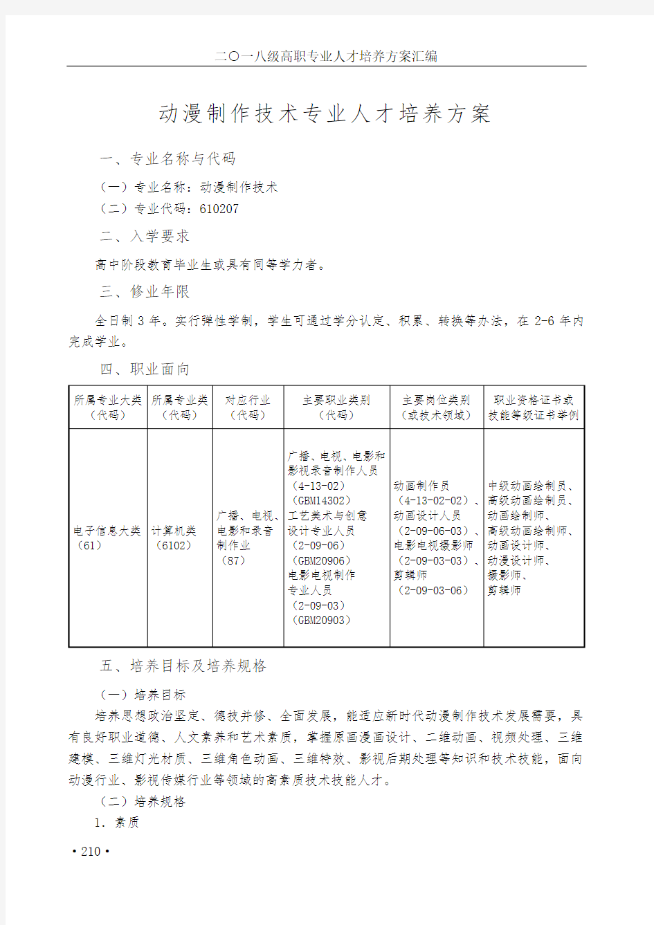 动漫制作技术专业人才培养方案