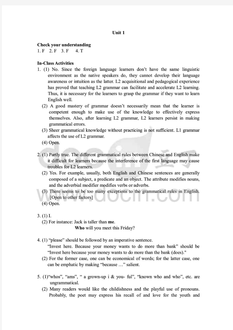 大学 陈新仁 英语语法实用教程 课后答案