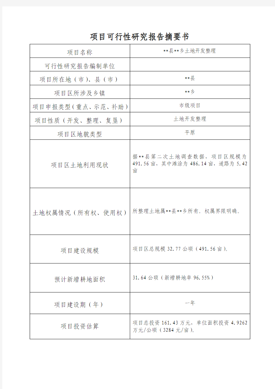 土地开发整理可行性研究报告