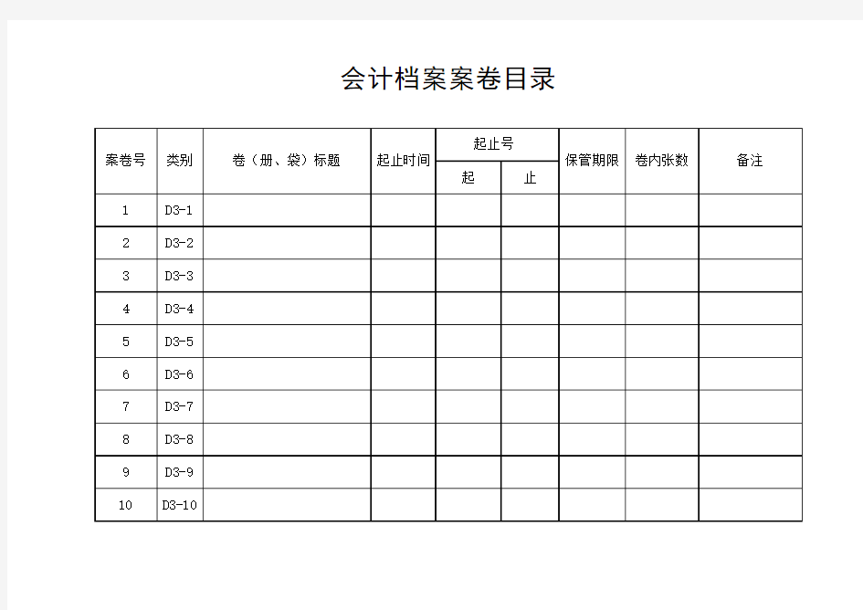 会计档案归档表格