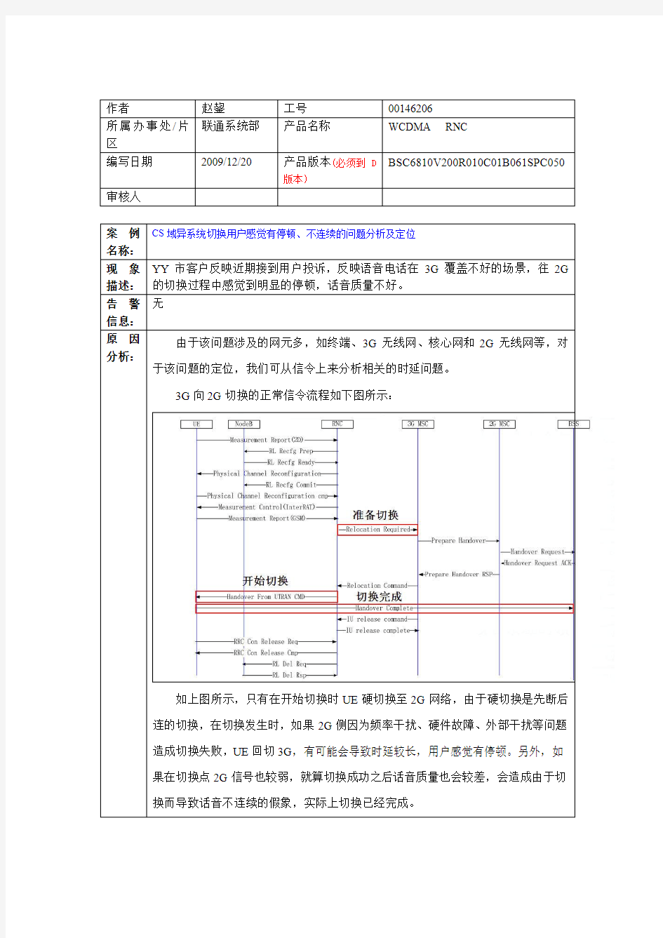 CS域异系统切换用户感觉有停顿、不连续的问题分析及定位