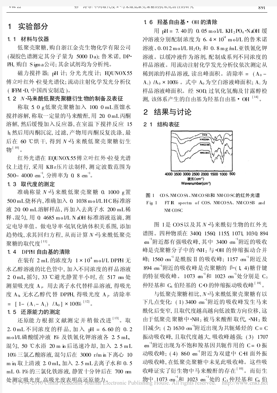 不同取代度N_马来酰低聚壳聚糖的抗氧化活性的研究