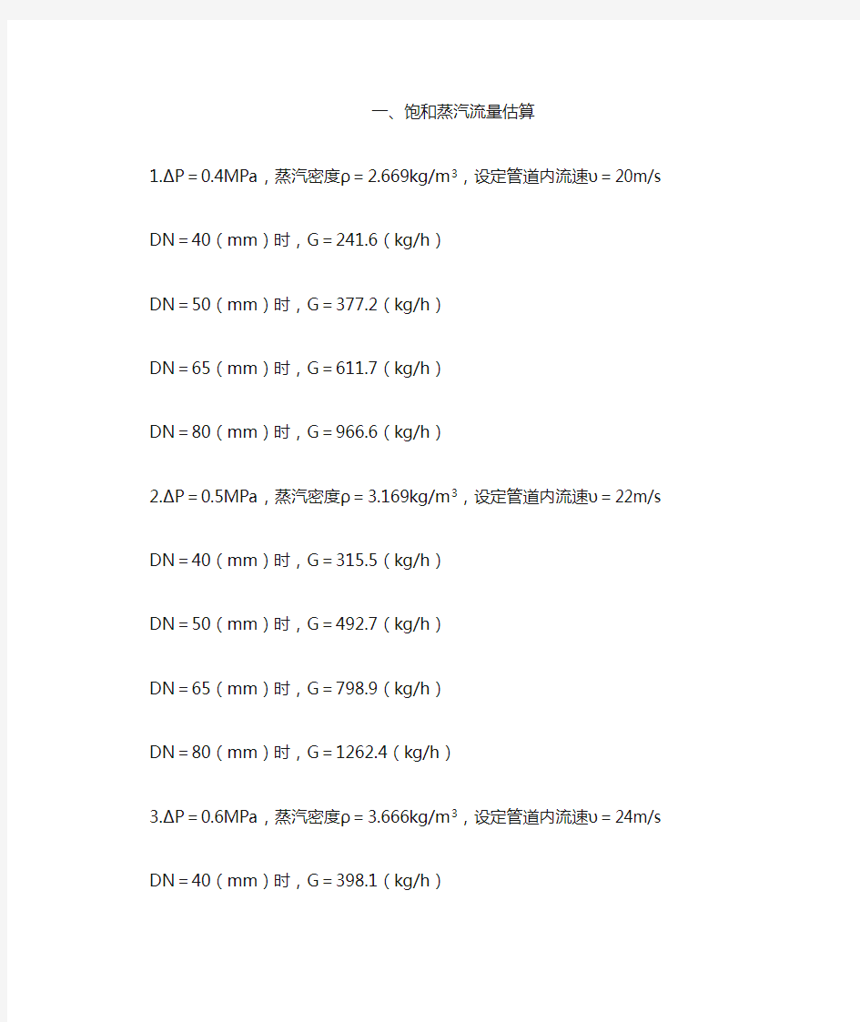 蒸汽和冷凝水估算量