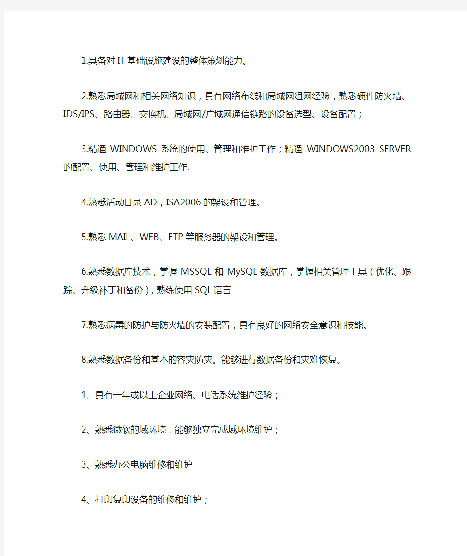 网络工程师招聘要求