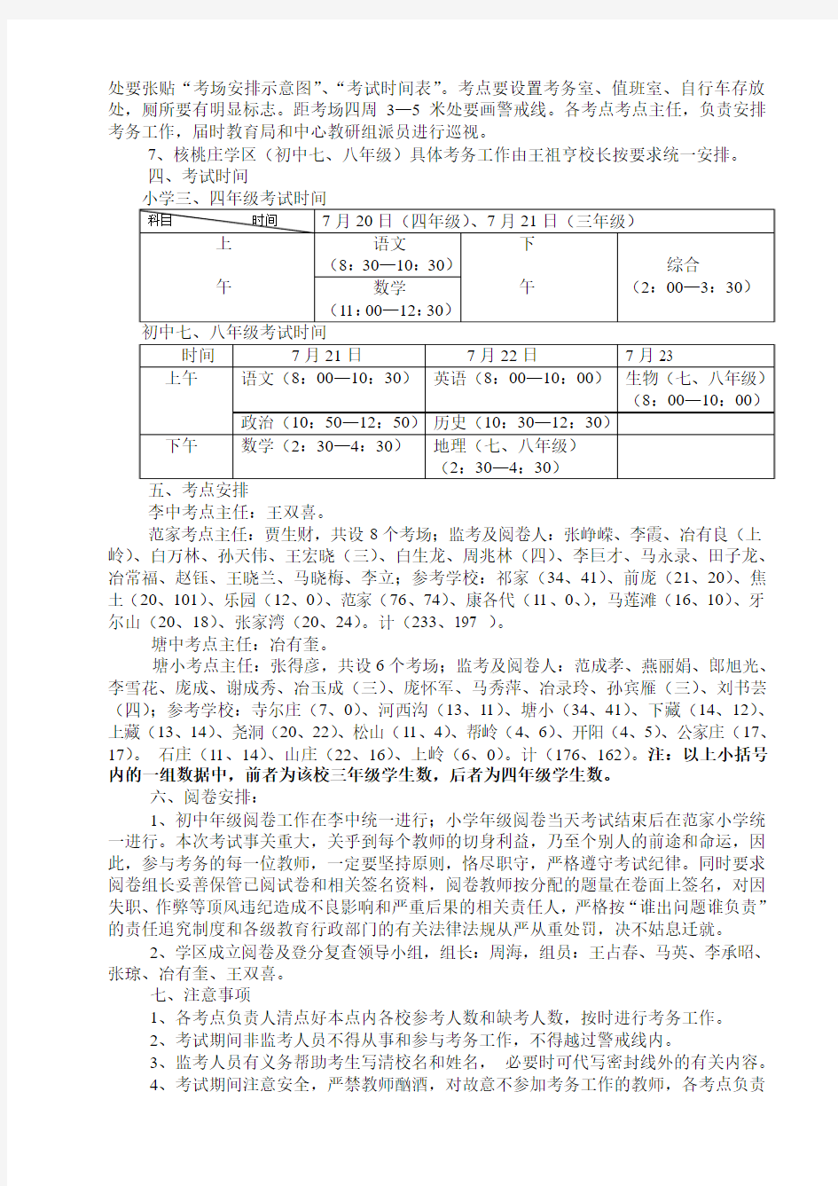 关于期末检测工作安排的通知