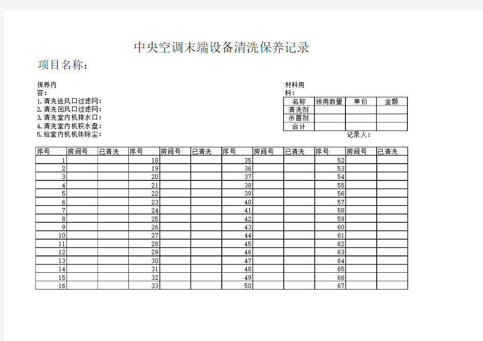 中央空调清洗,消毒记录