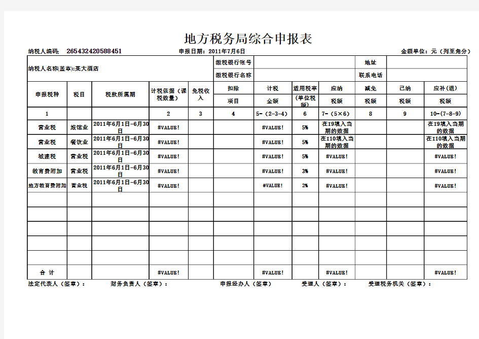 税务综合申报表模板