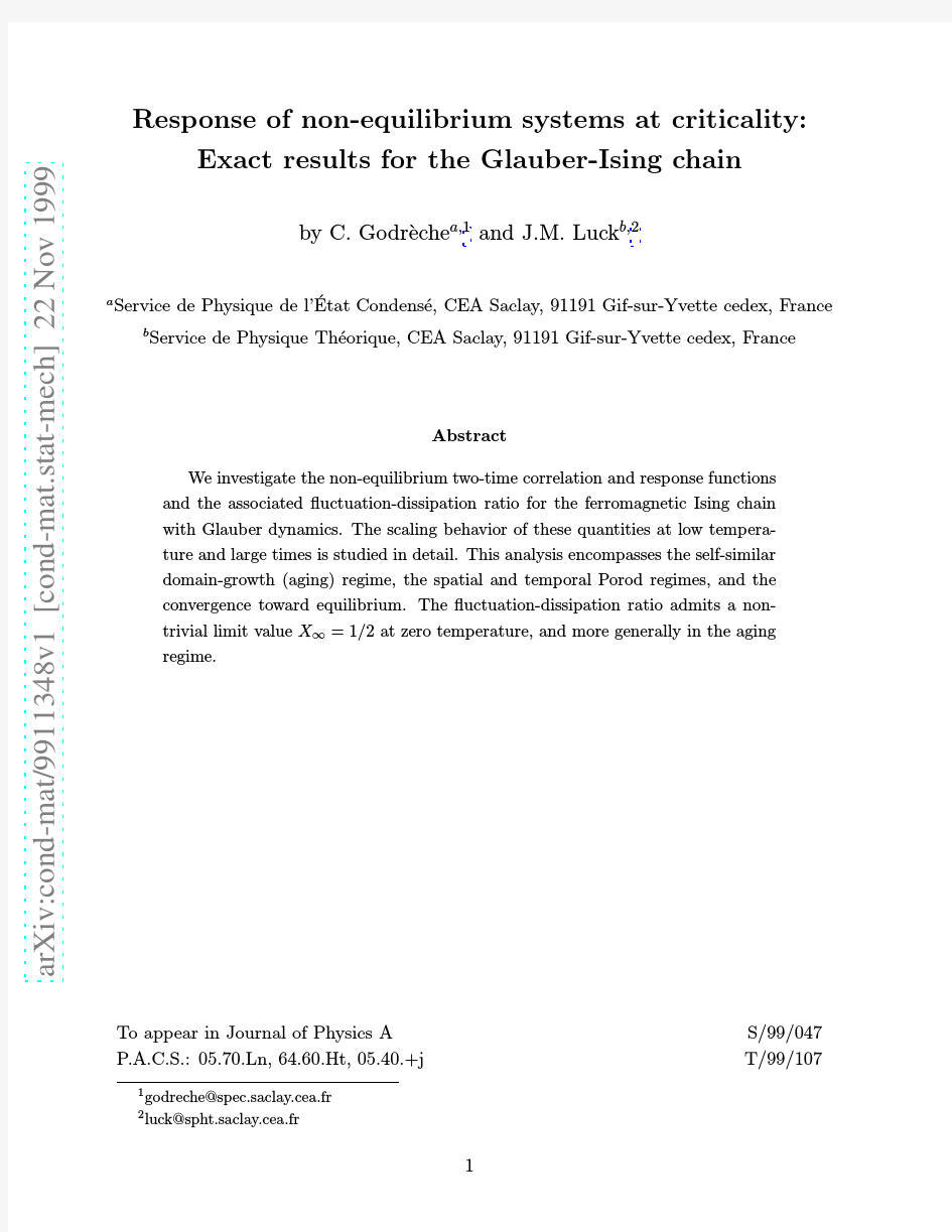 Response of non-equilibrium systems at criticality Exact results for the Glauber-Ising chai