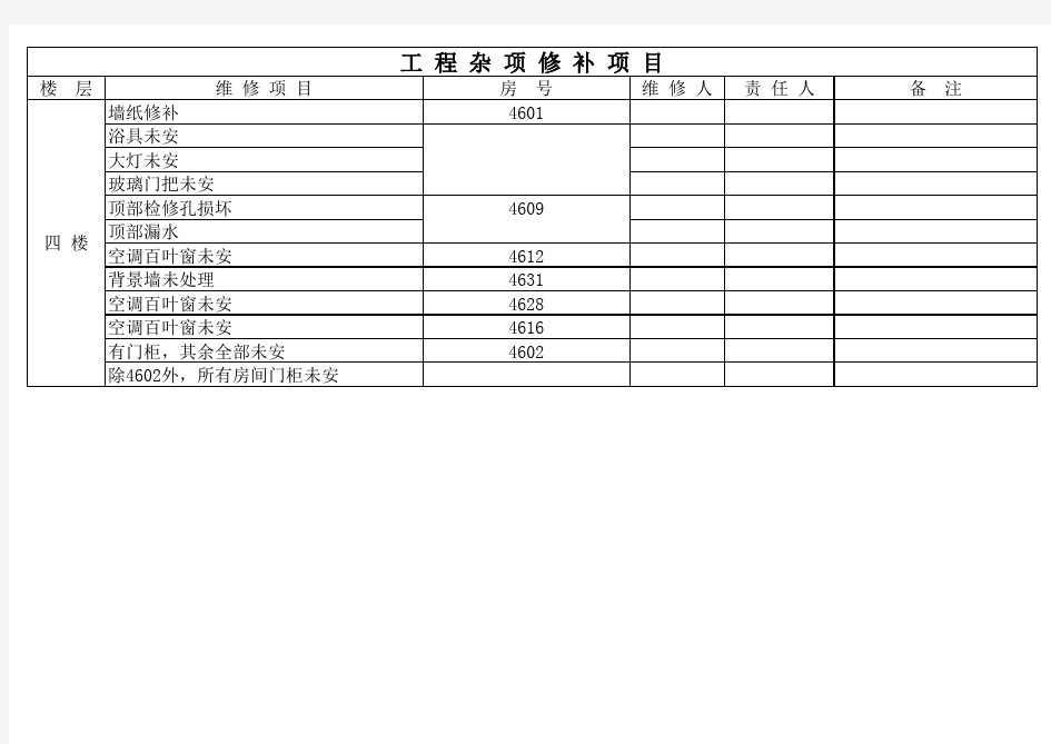 工程维修表格