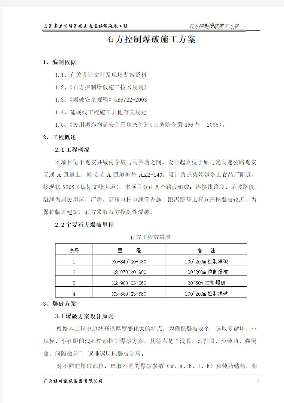 石方控制爆破施工方案.