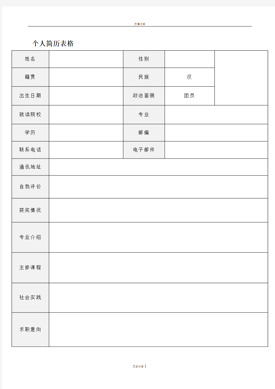 个人简历电子版(图片)