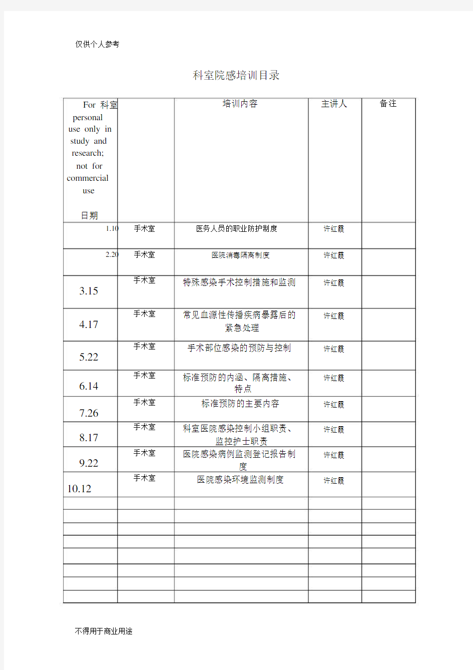 医院感染培训记录