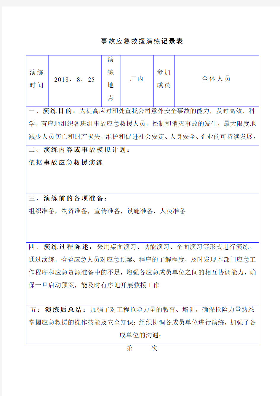 事故应急救援演练记录表