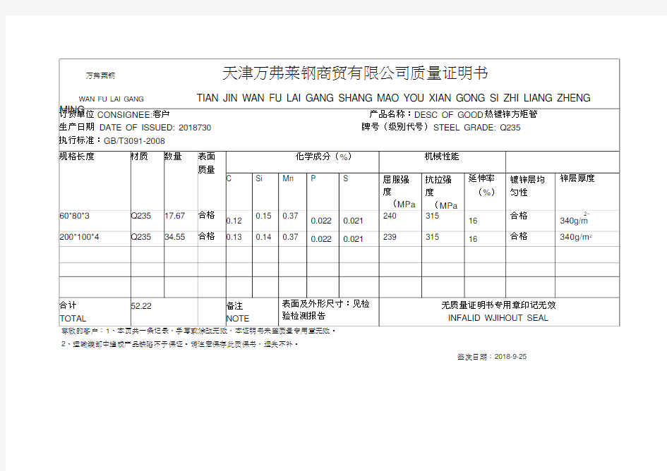 镀锌方管材质书