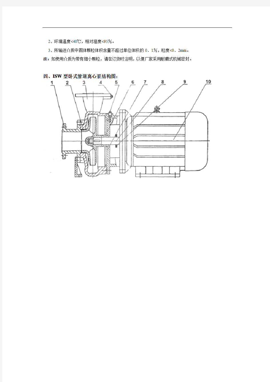 ISW卧式管道离心泵产品特点、概述及工作条件