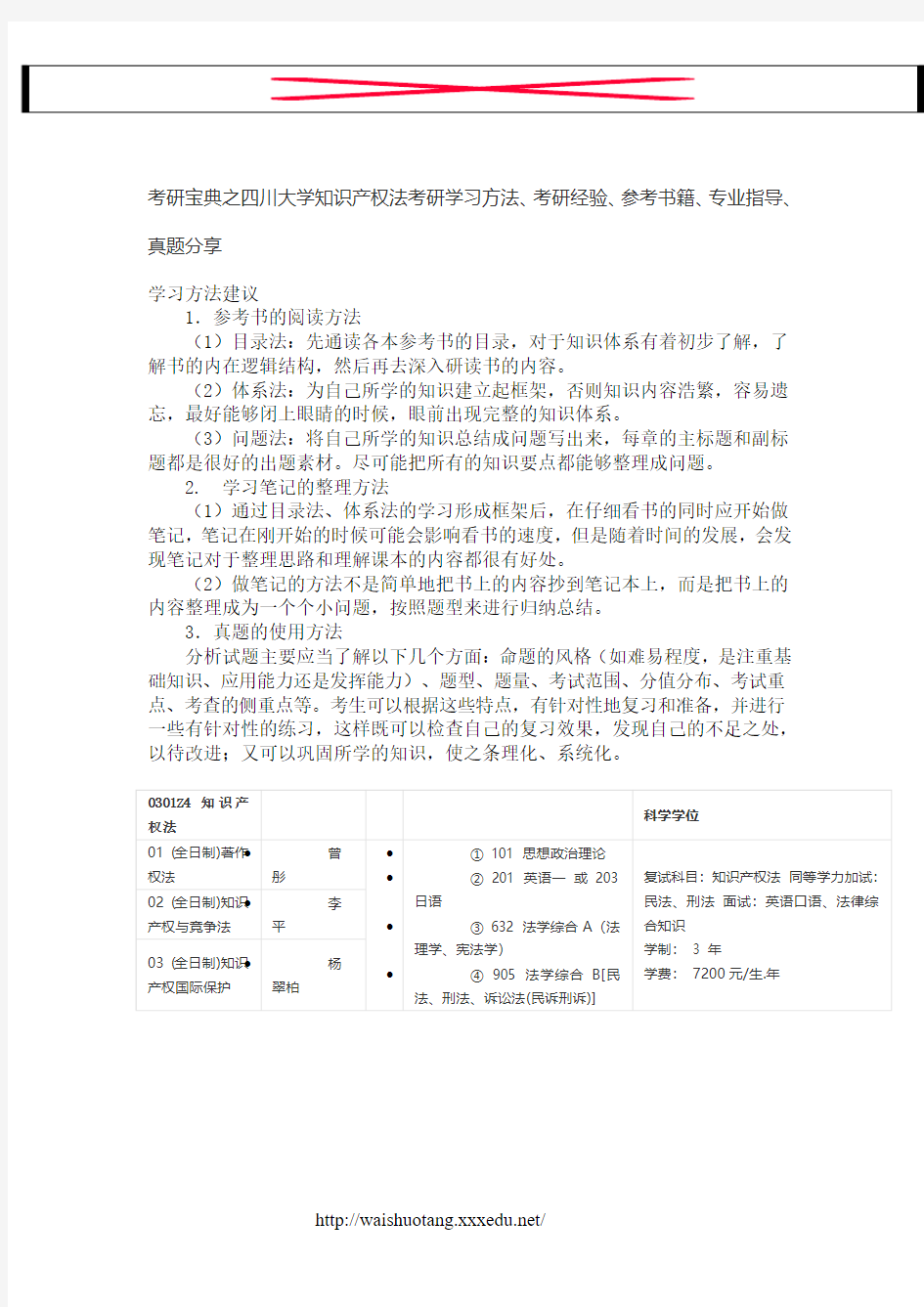 考研宝典之四川大学知识产权法考研学习方法、考研经验、参考书籍、专业指导、真题分享