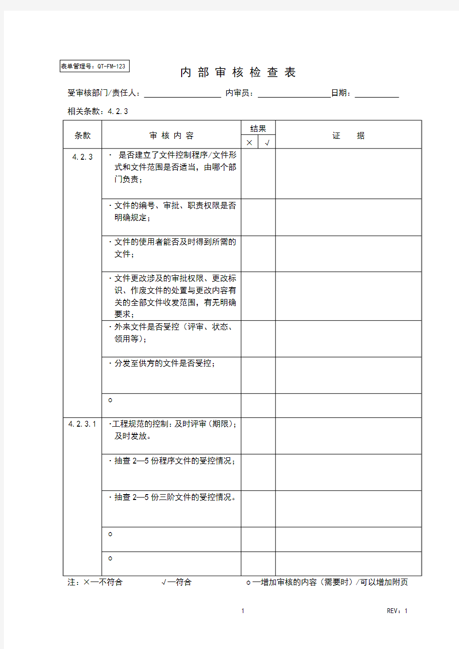 TS16949内审检查表