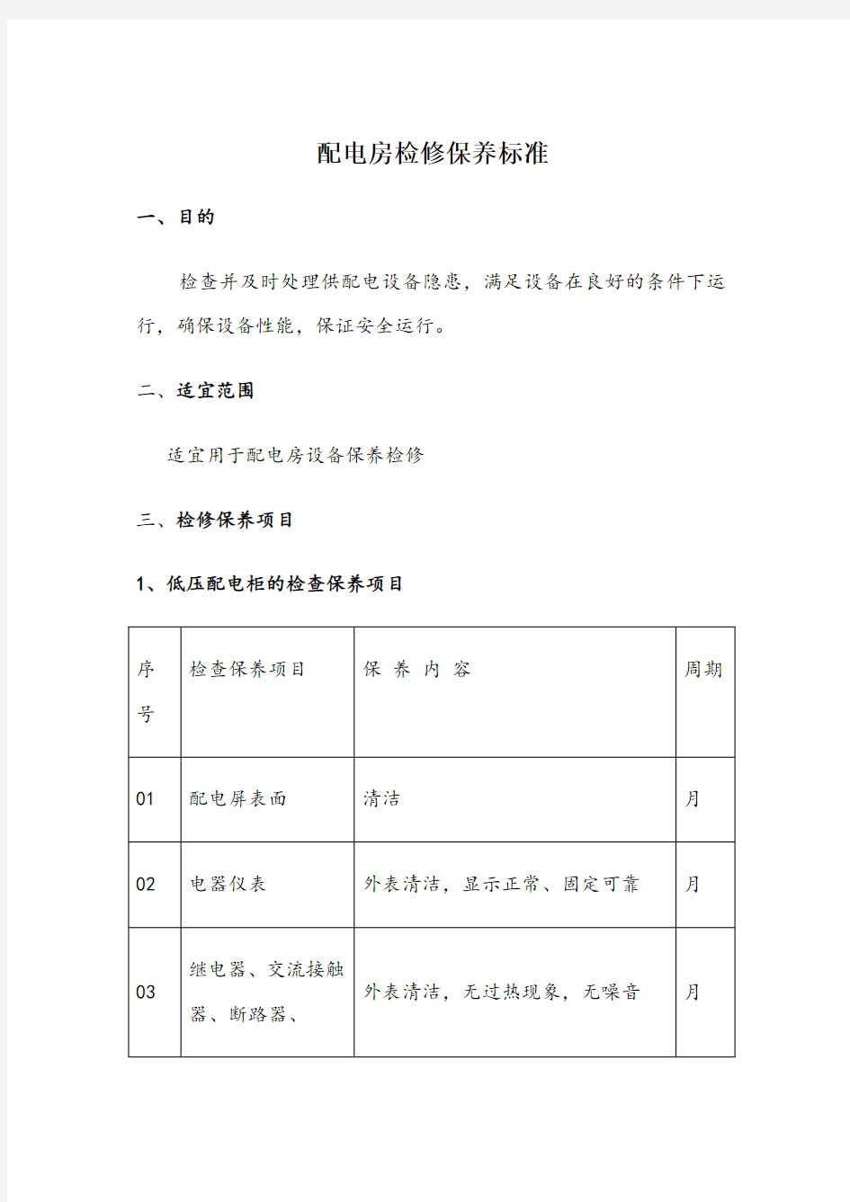 配电房维修保养标准