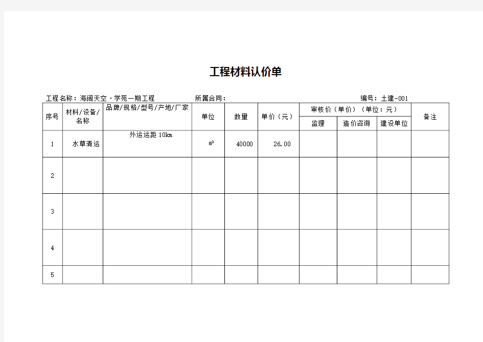 工程材料认价单