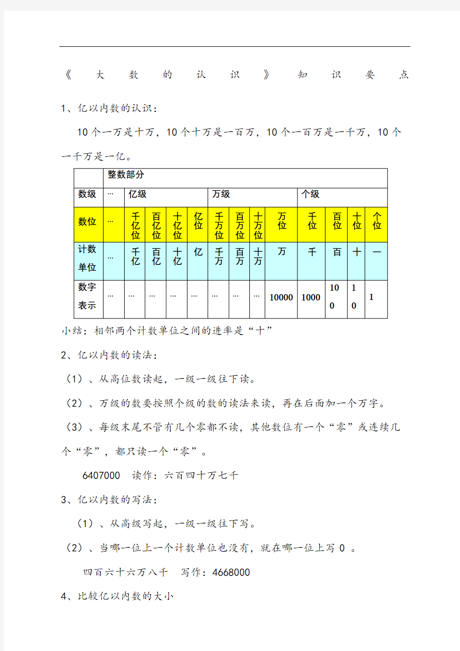 大数的认识知识点