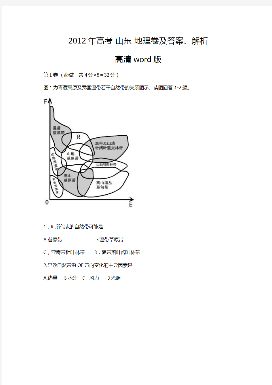 高考山东卷文综地理解析高清