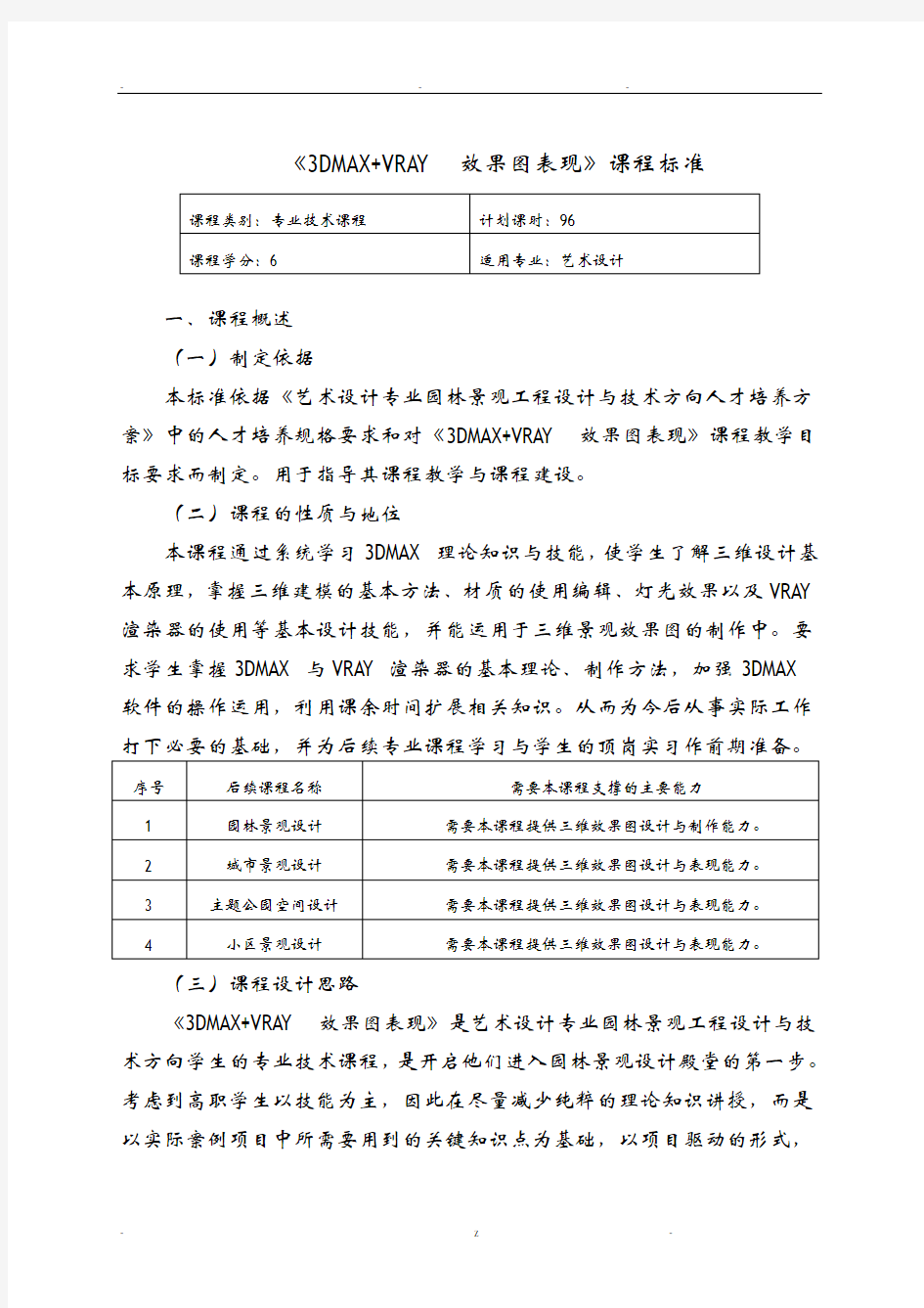 3DMAXVRAY效果图表现课程标准