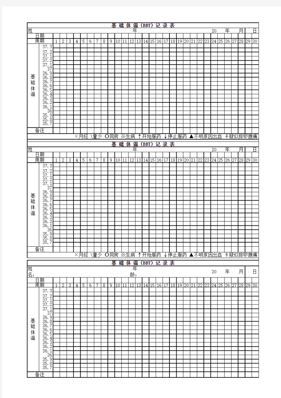 打印版完整基础体温记录表excel版