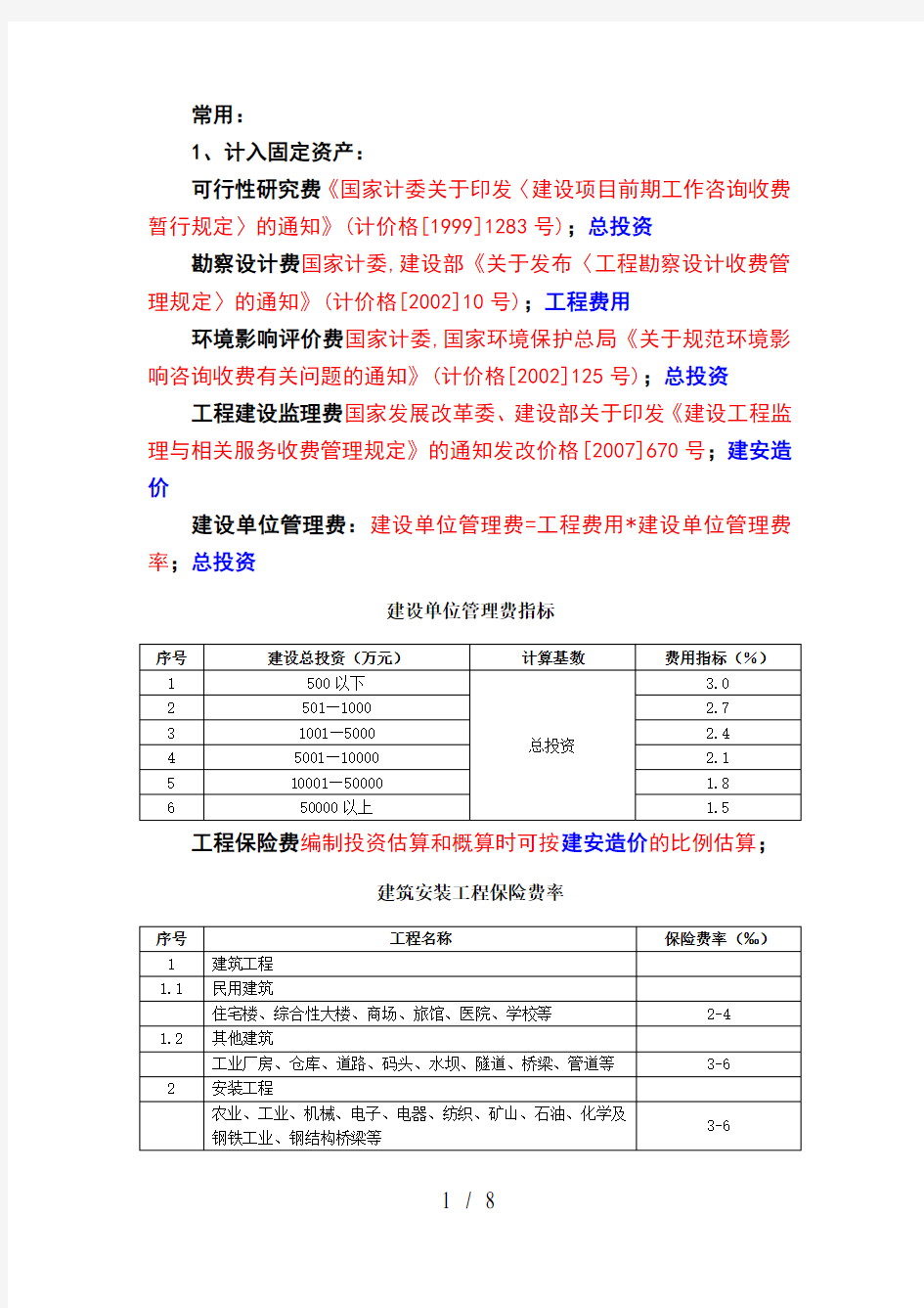 工程建设其他费用取费标准合集