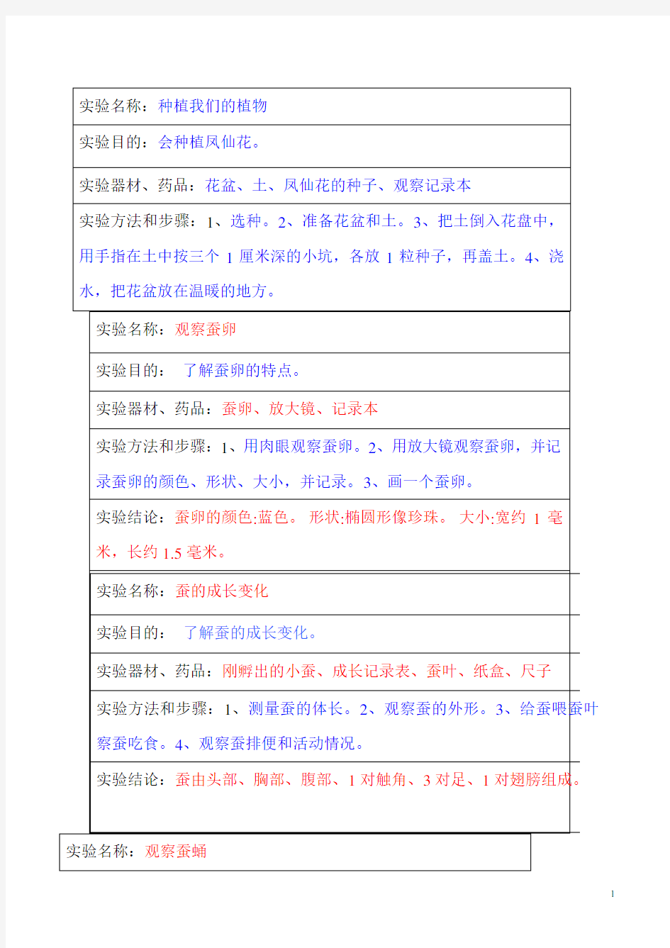 三年级实验报告单