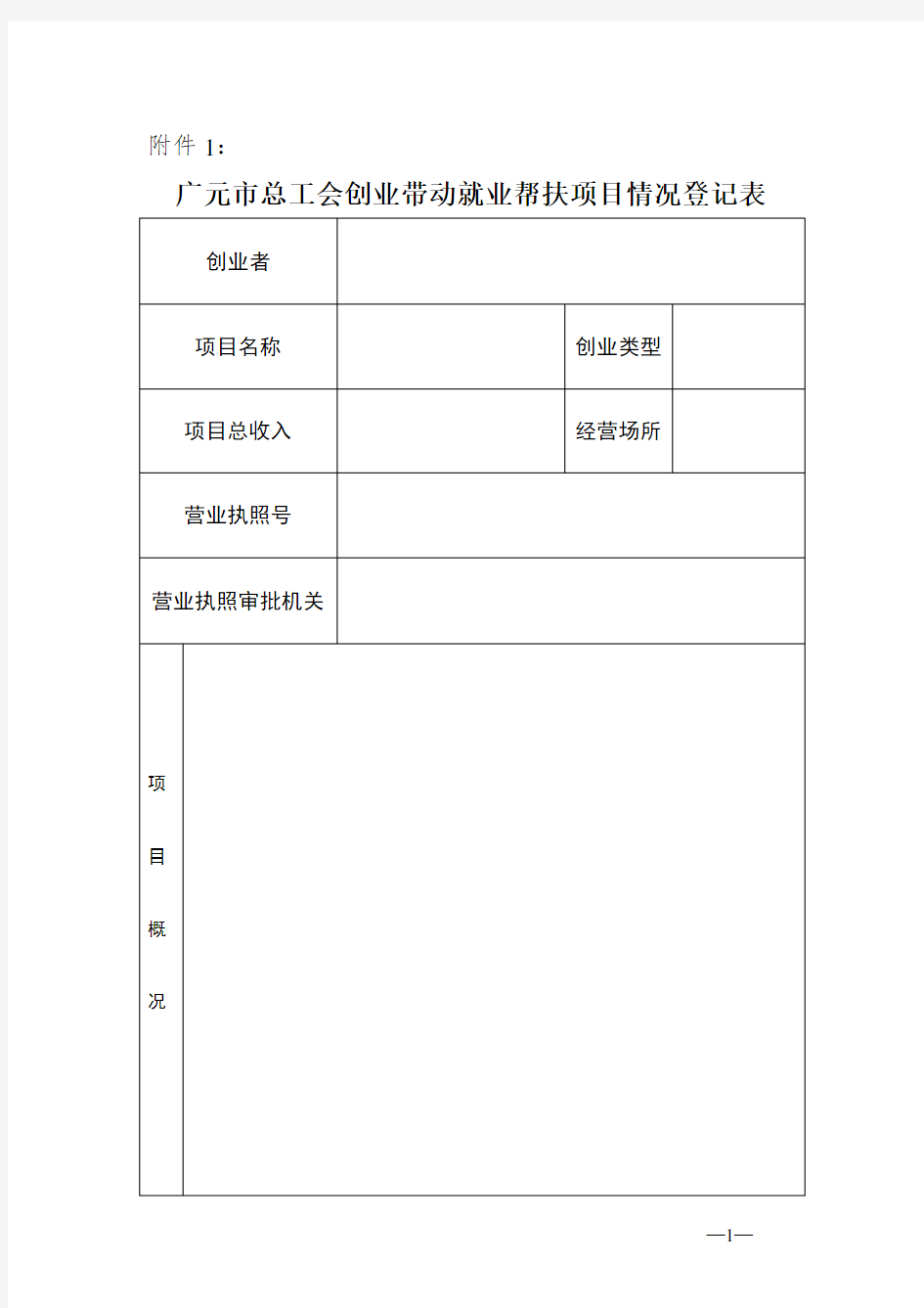 创业带动就业帮扶项目情况登记表